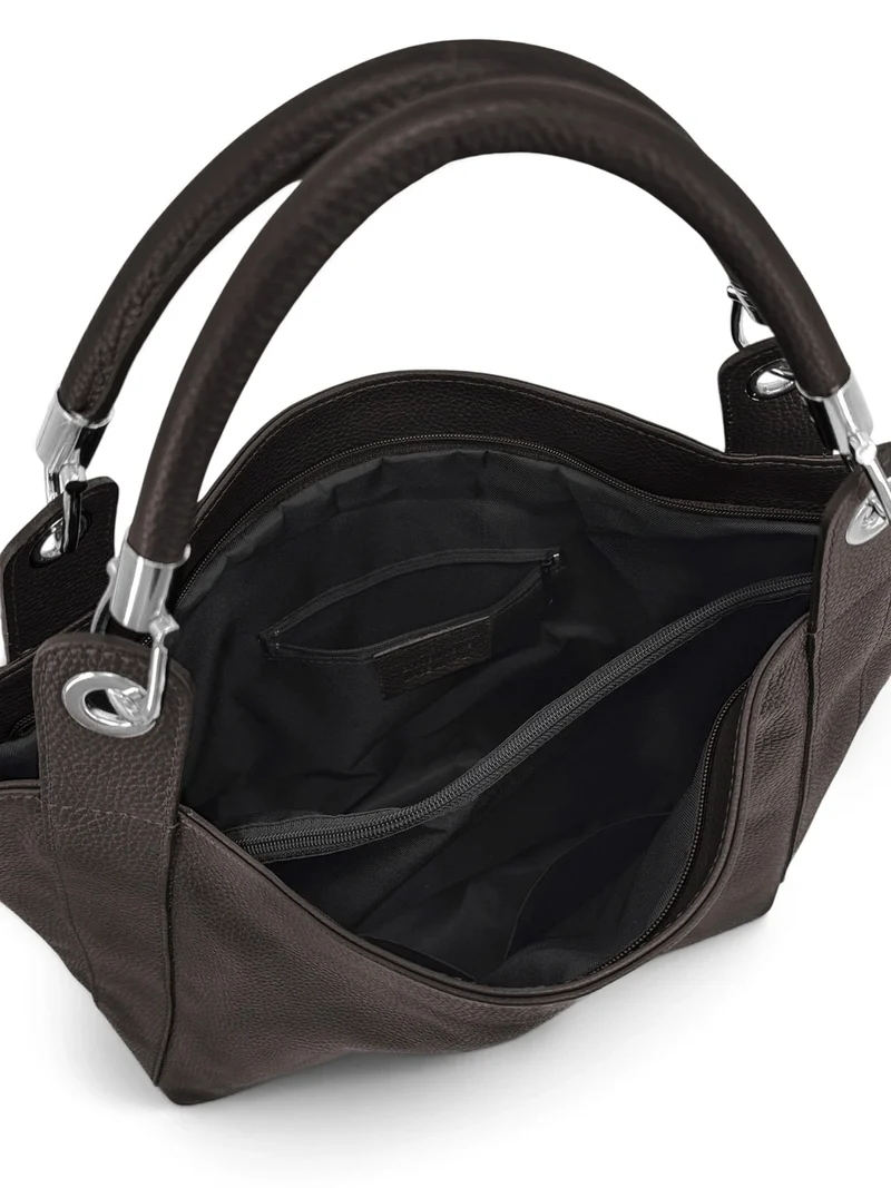 Grand sac en cuir grainé PARIS Marron chocolat