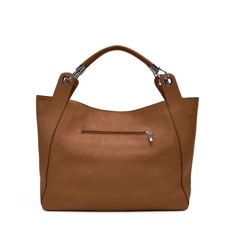 Grand sac en cuir grainé PARIS Marron cognac foncé