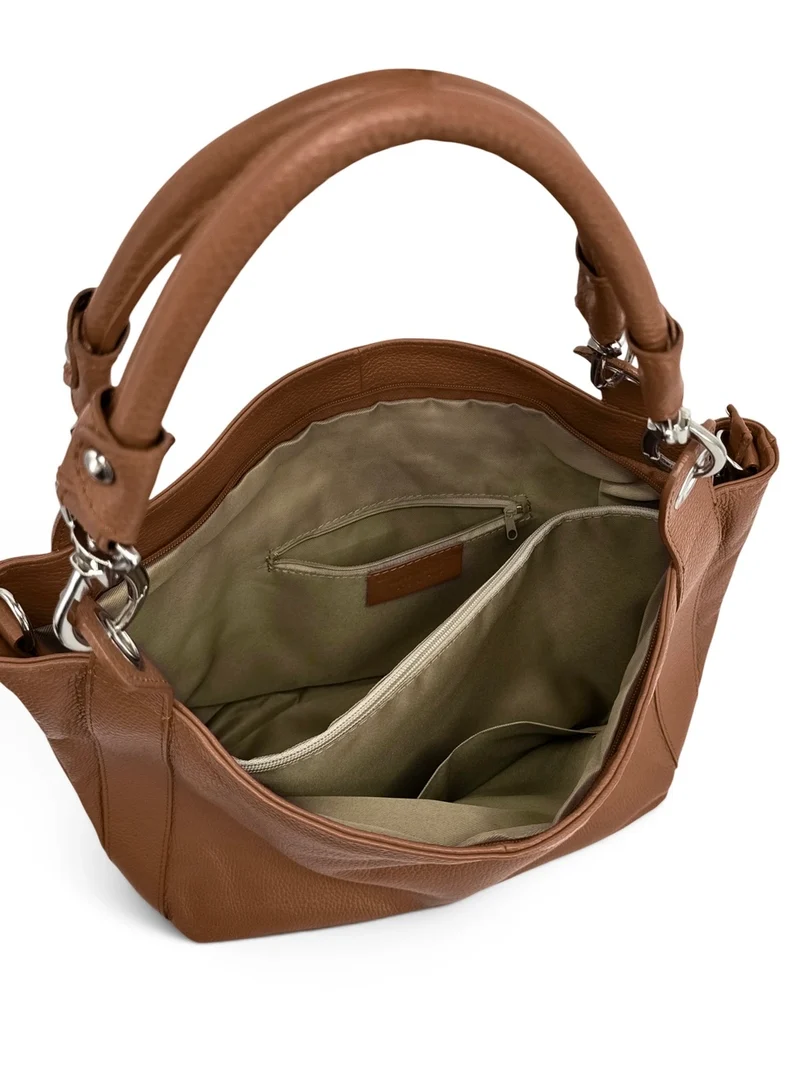 Grand sac en cuir grainé PARIS Marron cognac foncé