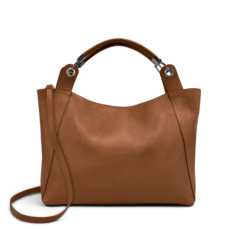 Grand sac en cuir grainé PARIS Marron cognac foncé