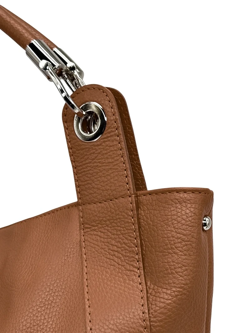 Grand sac en cuir grainé PARIS Marron cognac foncé