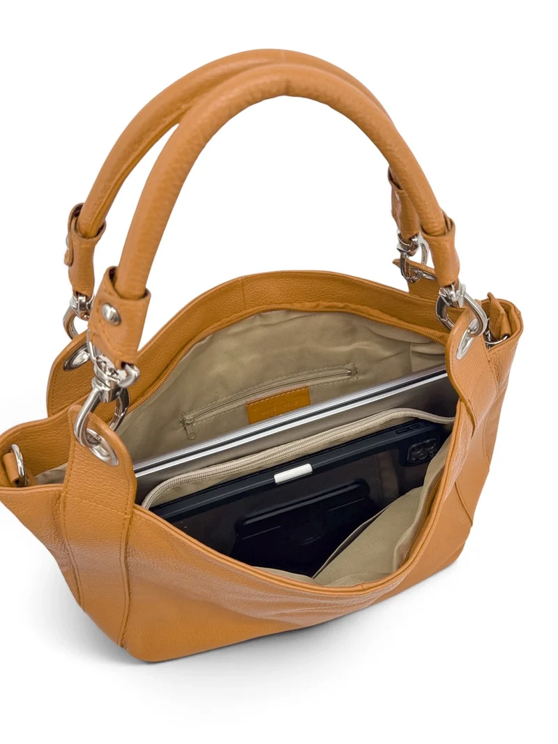 Grand sac en cuir grainé PARIS Marron camel clair