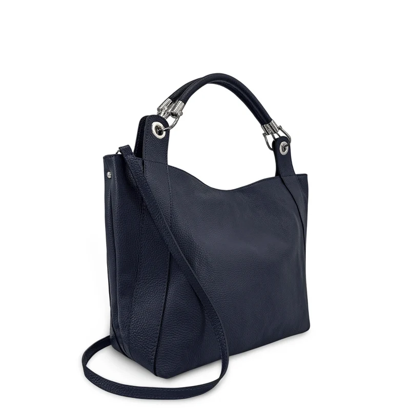 Grand sac en cuir grainé PARIS Bleu marine