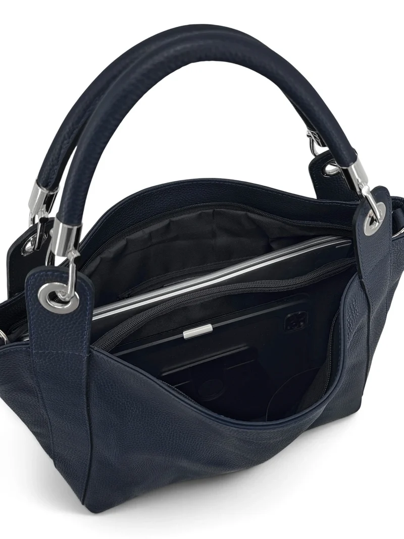 Grand sac en cuir grainé PARIS Bleu marine