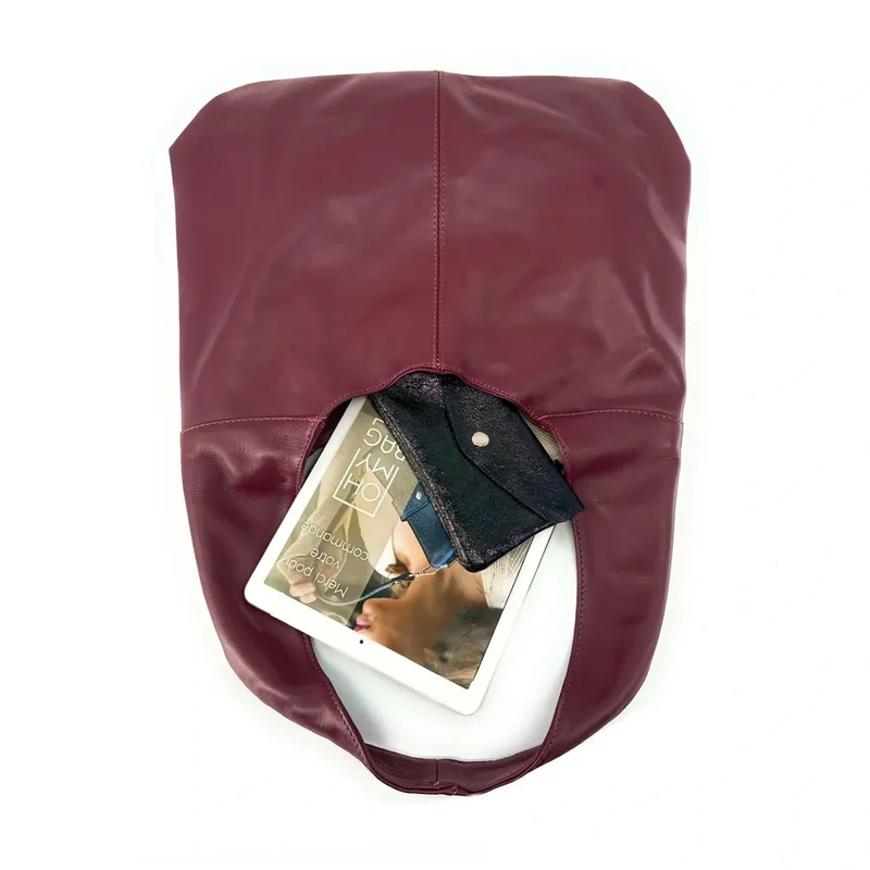 Sac HOBO en cuir lisse NEW AGE Rouge bordeaux