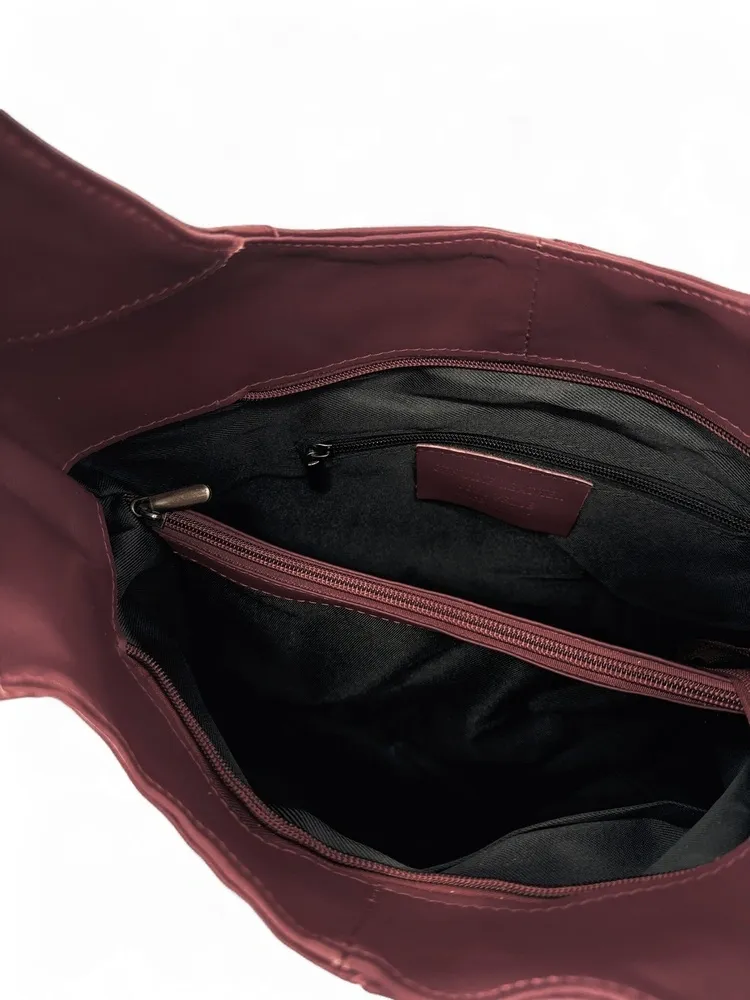 Sac HOBO en cuir lisse NEW AGE Rouge bordeaux