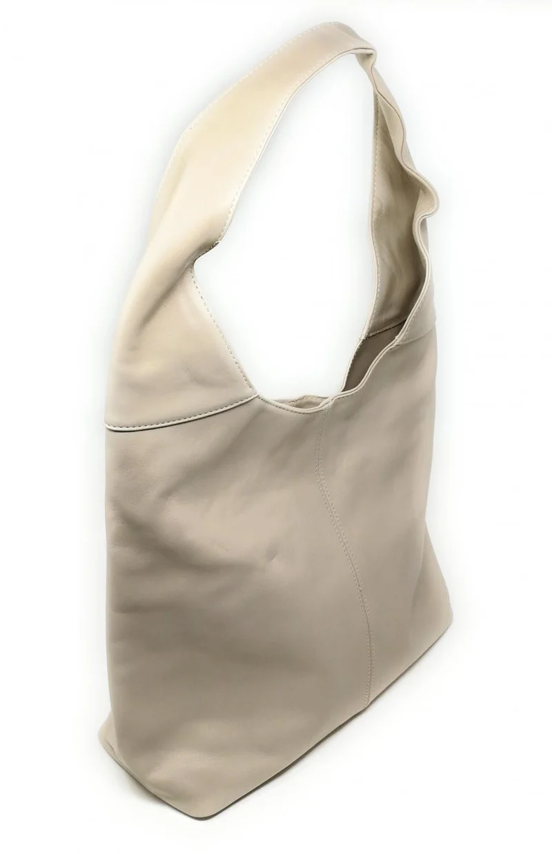 Sac HOBO en cuir lisse NEW AGE Beige crème