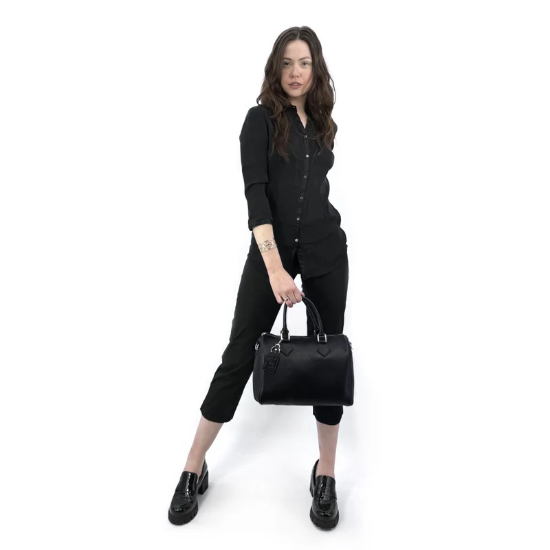Sac à main bowling en cuir grainé italien BOOLIN Noir