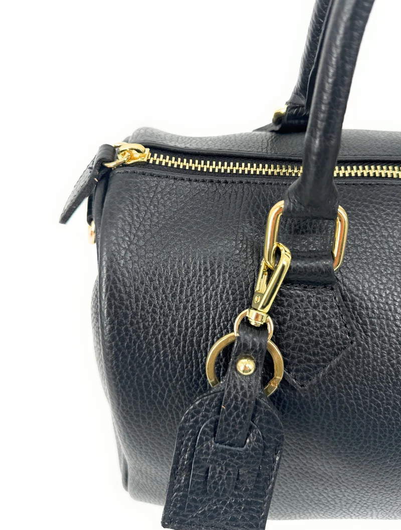 Sac à main bowling en cuir grainé italien BOOLIN Noir
