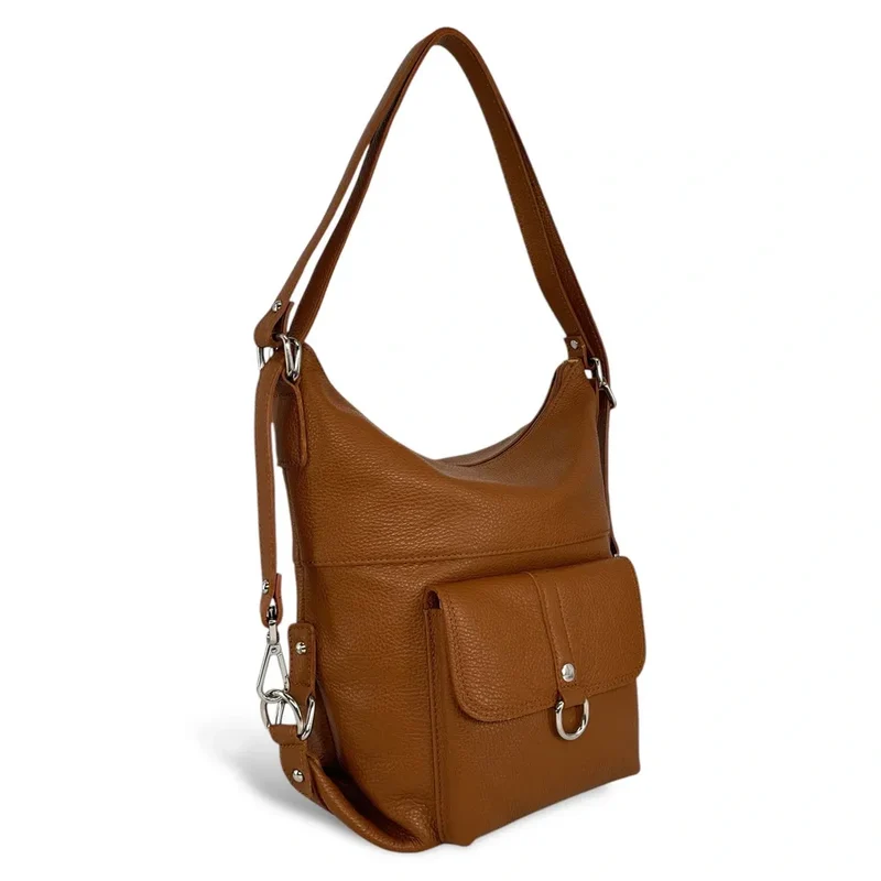 Sac à main convertible en cuir grainé RIMINI Camel foncé
