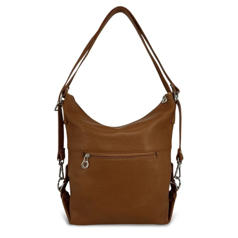 Sac à main convertible en cuir grainé RIMINI Camel foncé