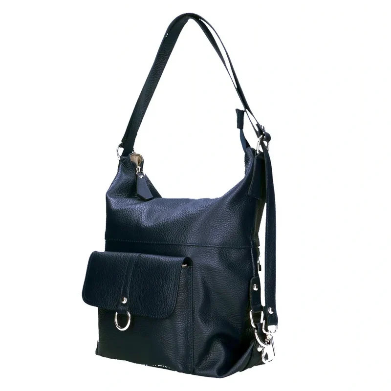 Sac à main convertible en cuir grainé RIMINI Bleu marine