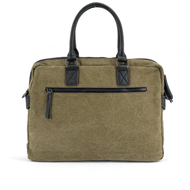 Sacoche ordinateur en toile et cuir TAIPEI Vert olive