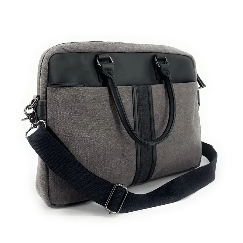 Sacoche ordinateur en toile et cuir TAIPEI Gris taupé