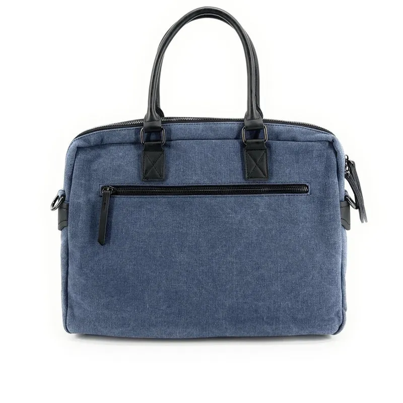 Sacoche ordinateur en toile et cuir TAIPEI Bleu denim