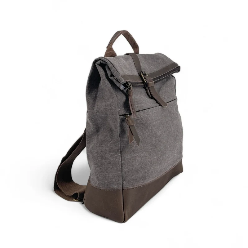 Sac à dos en toile et cuir TEKOKOTA Gris taupé
