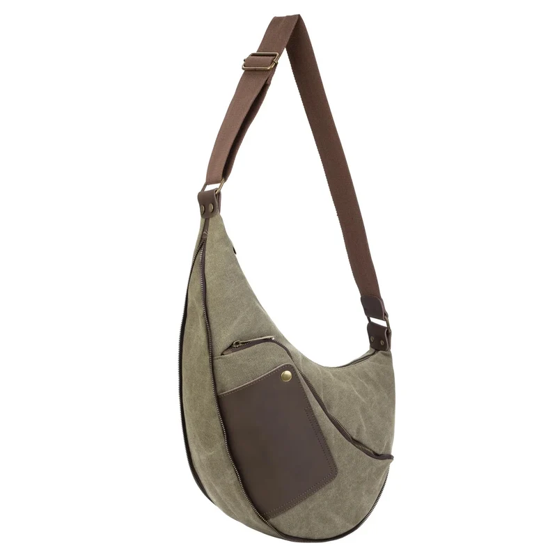 Sac besace holster en cuir italien et toile ANVERS Vert olive