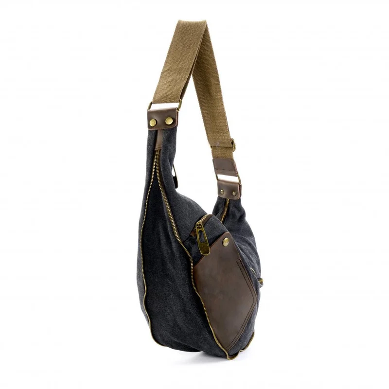 Sac besace holster en cuir italien et toile ANVERS Noir