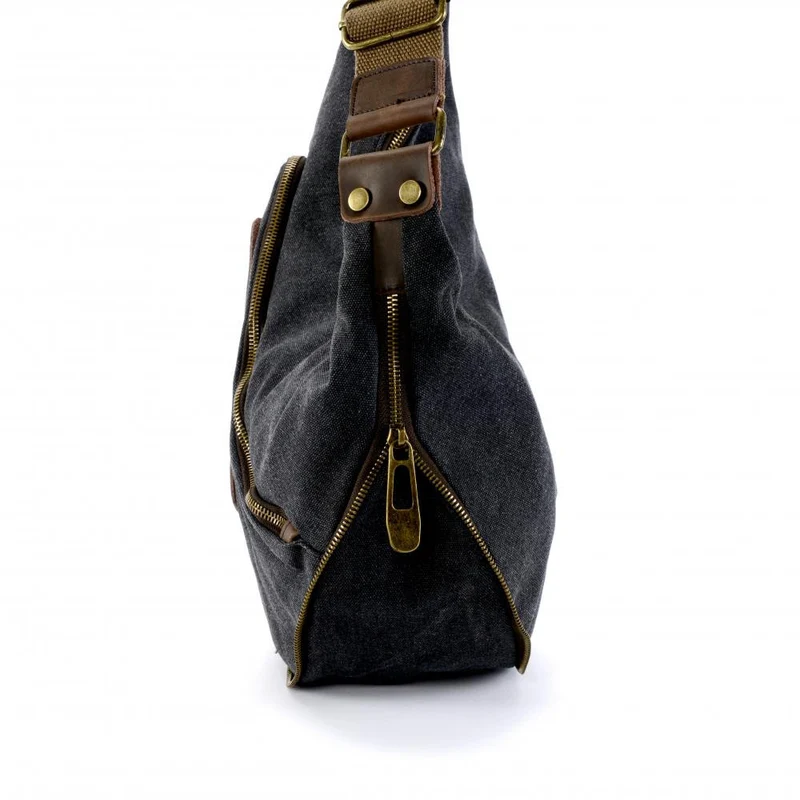Sac besace holster en cuir italien et toile ANVERS Noir