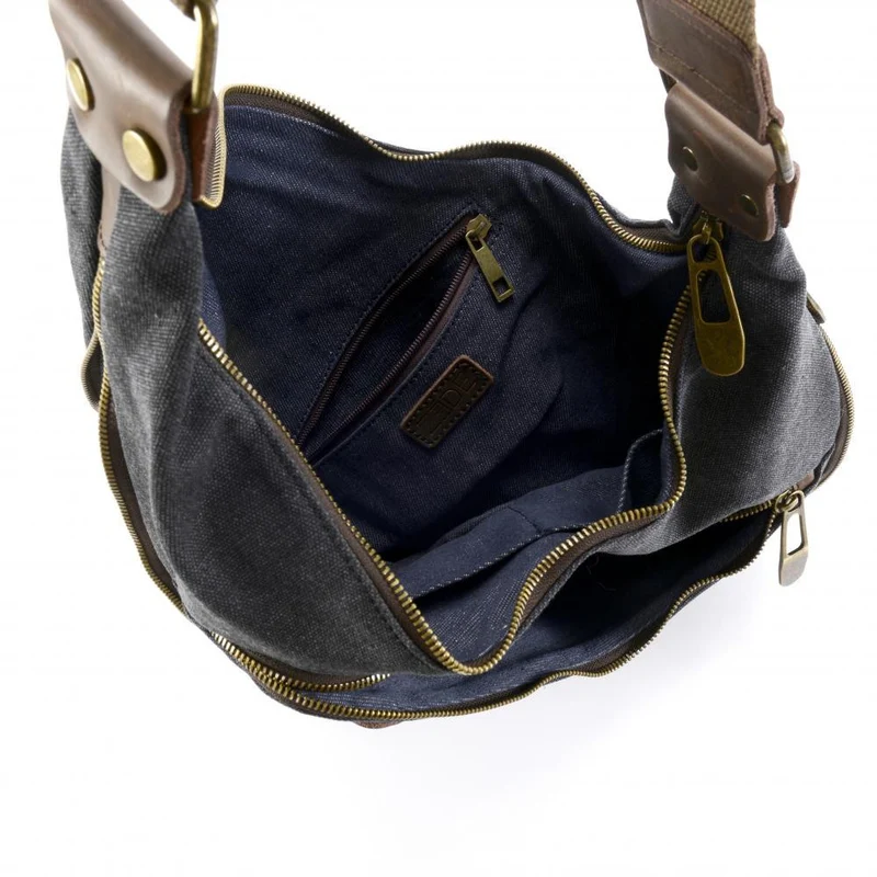 Sac besace holster en cuir italien et toile ANVERS Noir
