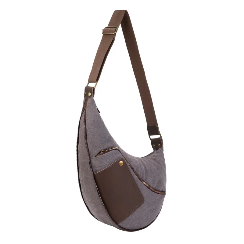 Sac besace holster en cuir italien et toile ANVERS Gris taupé