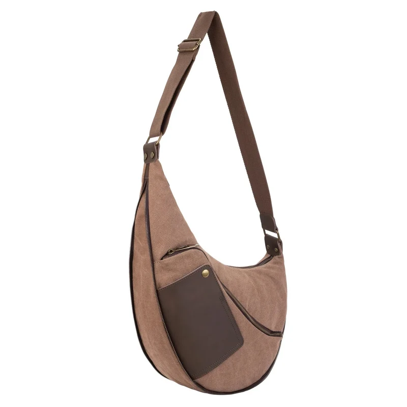 Sac besace holster en cuir italien et toile ANVERS Marron camel foncé