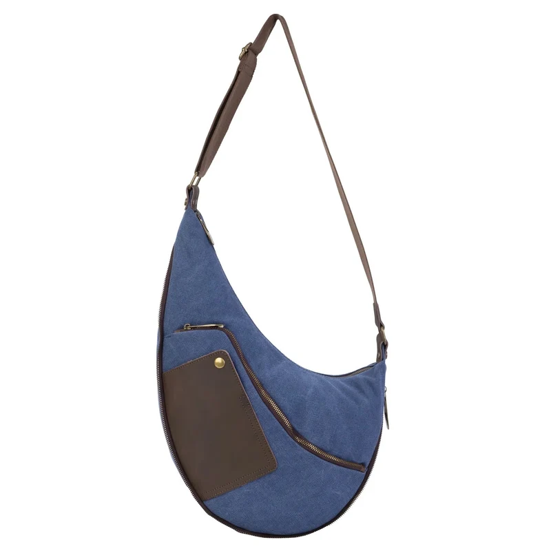 Sac besace holster en cuir italien et toile ANVERS Bleu denim
