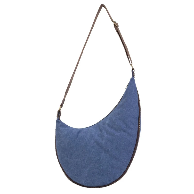 Sac besace holster en cuir italien et toile ANVERS Bleu denim