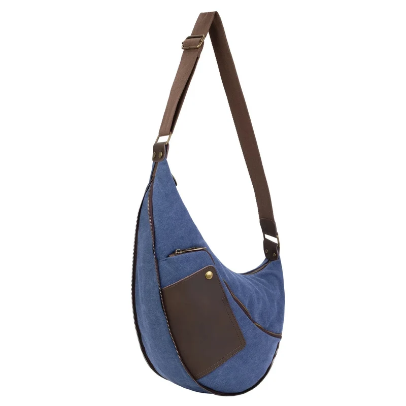 Sac besace holster en cuir italien et toile ANVERS Bleu denim