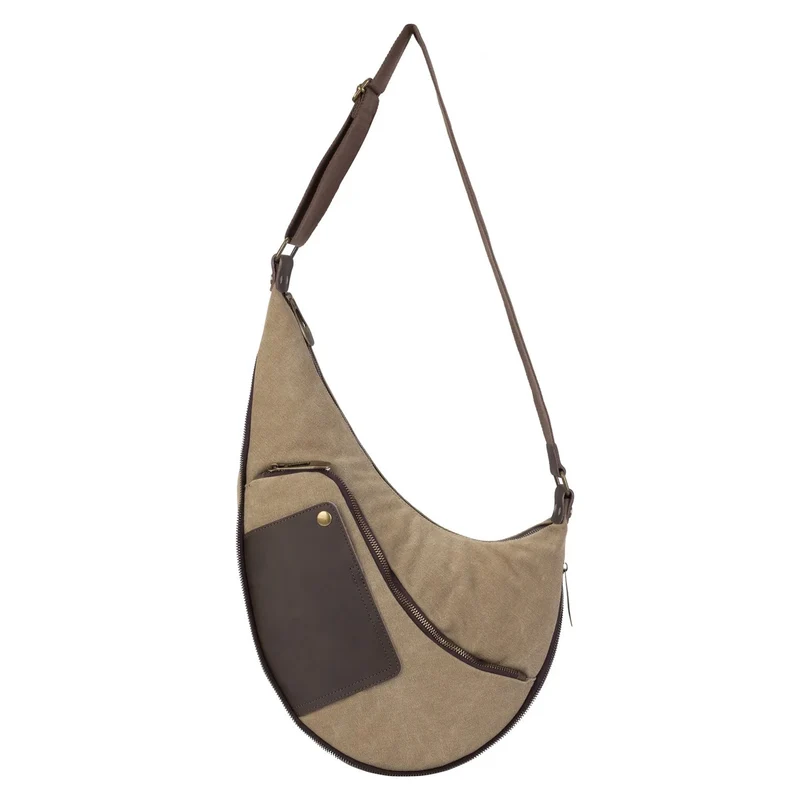 Sac besace holster en cuir italien et toile ANVERS Beige foncé