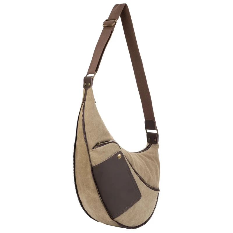 Sac besace holster en cuir italien et toile ANVERS Beige foncé