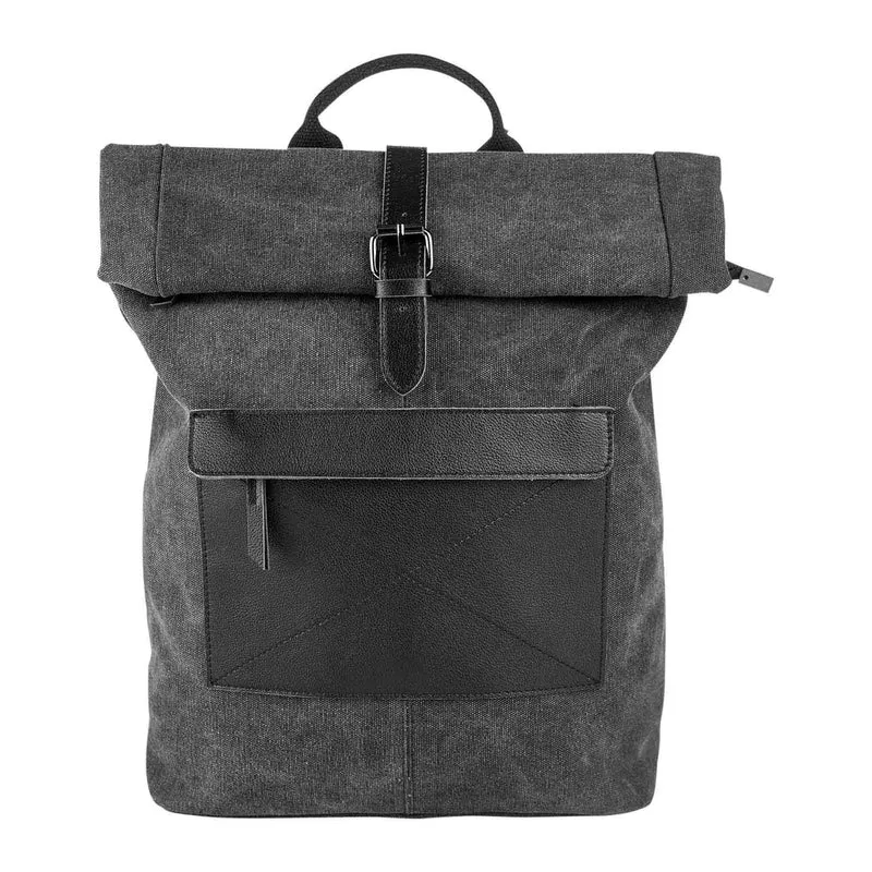 Sac à dos en toile et cuir BASTILLE Noir