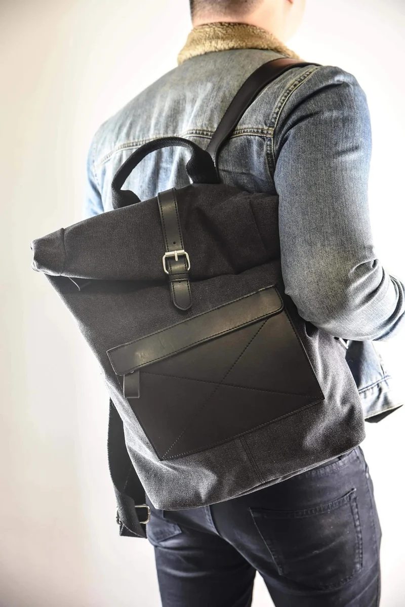 Sac à dos en toile et cuir BASTILLE Noir