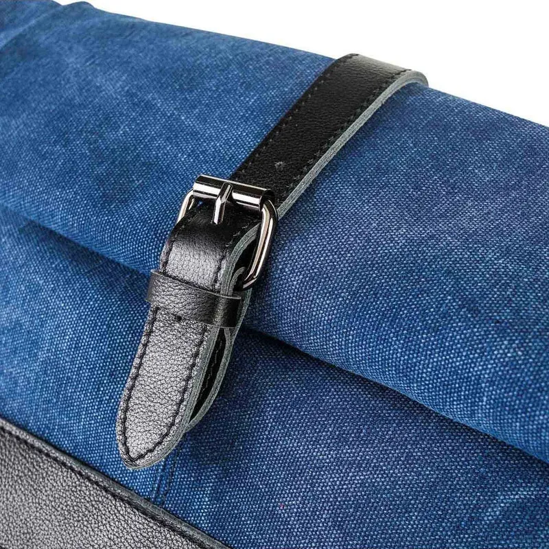 Sac à dos en toile et cuir BASTILLE Bleu denim