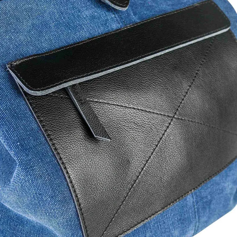 Sac à dos en toile et cuir BASTILLE Bleu denim