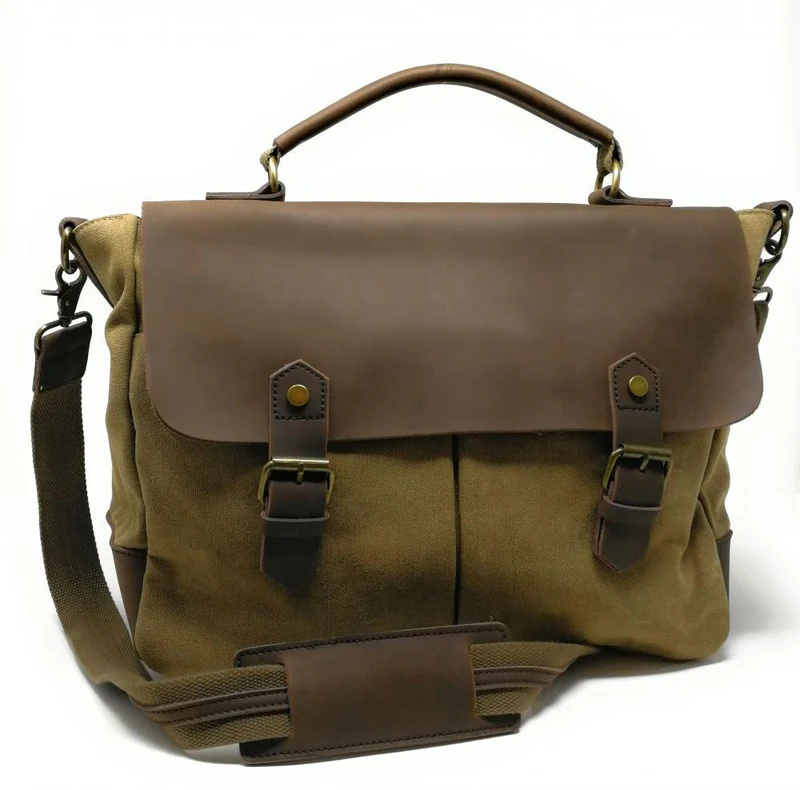 Cartable toile et cuir MOOREA Vert olive