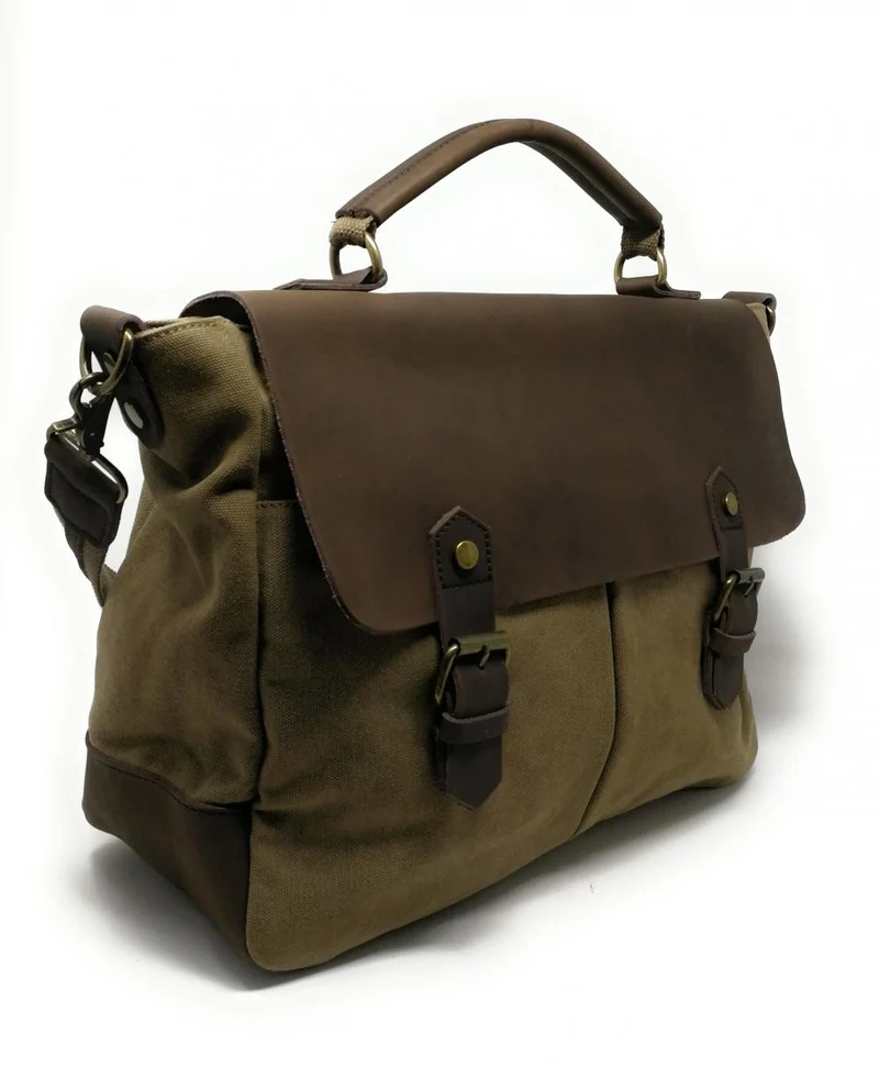 Cartable toile et cuir MOOREA Vert olive