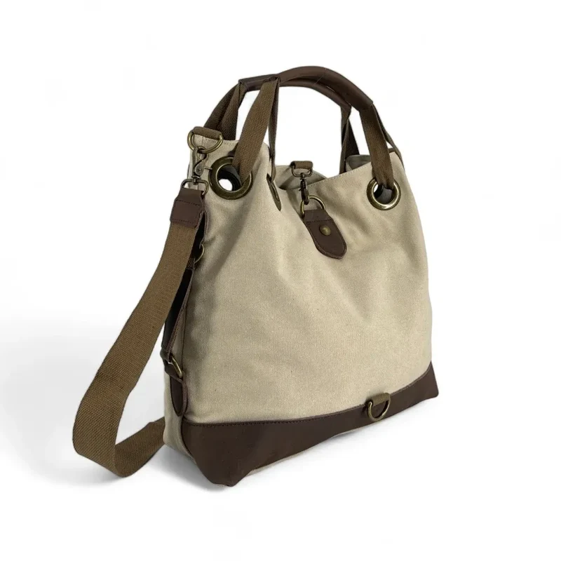 Sac week-end convertible en toile et cuir MONTPARNASSE Beige