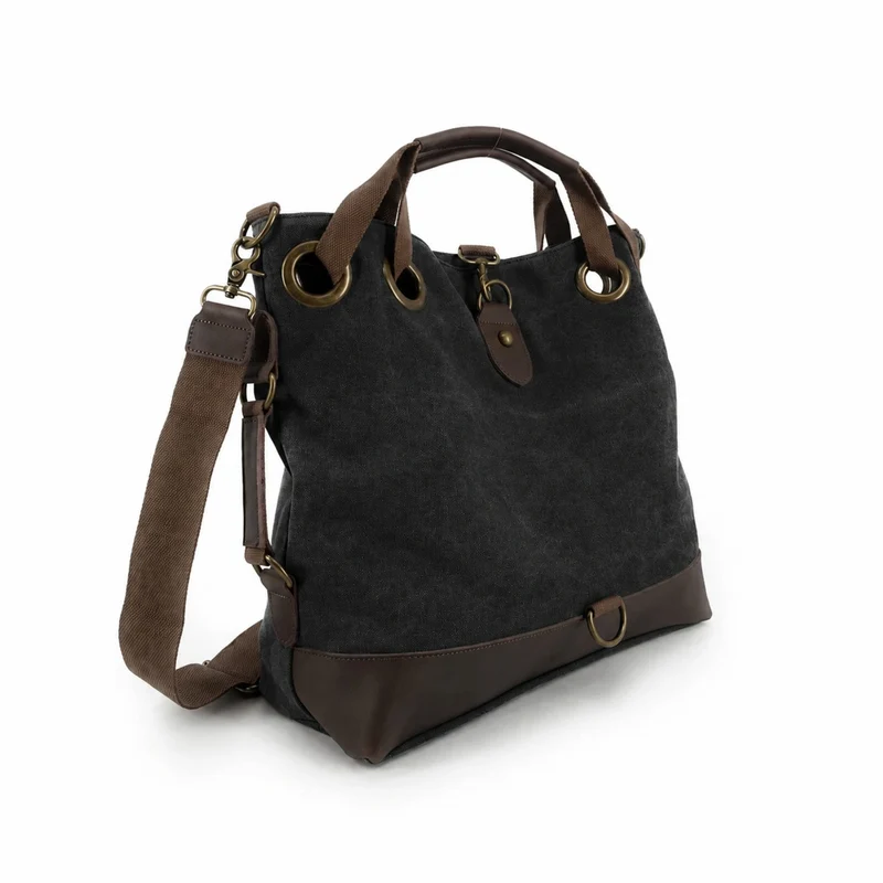 Sac week-end convertible en toile et cuir MONTPARNASSE Noir