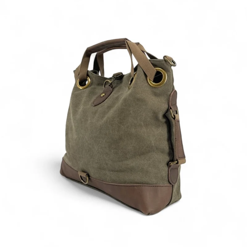 Sac week-end convertible en toile et cuir MONTPARNASSE Vert olive