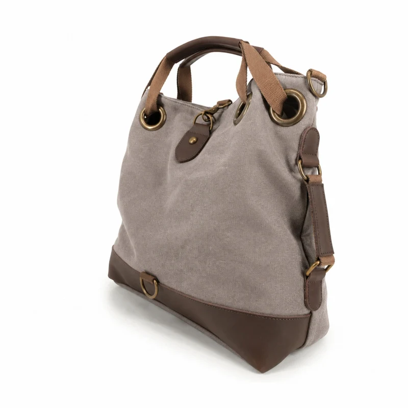 Sac week-end convertible en toile et cuir MONTPARNASSE Gris taupé