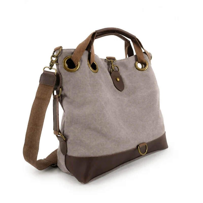Sac week-end convertible en toile et cuir MONTPARNASSE Gris taupé