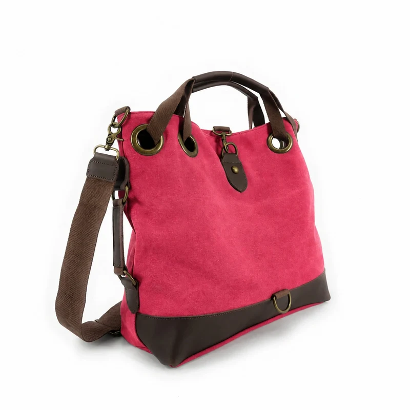 Sac week-end convertible en toile et cuir MONTPARNASSE Rose framboise