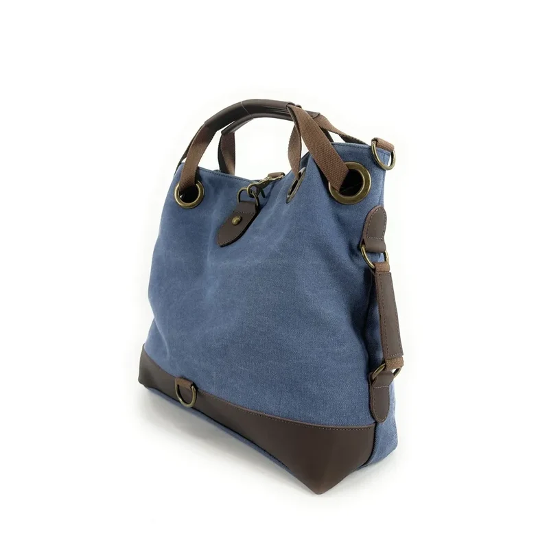 Sac week-end convertible en toile et cuir MONTPARNASSE Bleu denim
