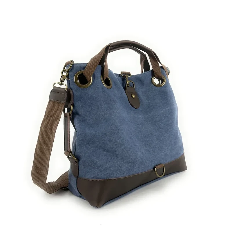 Sac week-end convertible en toile et cuir MONTPARNASSE Bleu denim