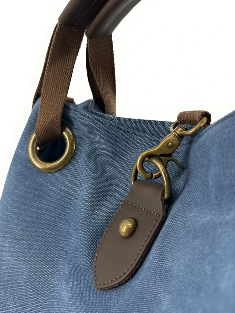 Sac week-end convertible en toile et cuir MONTPARNASSE Bleu denim