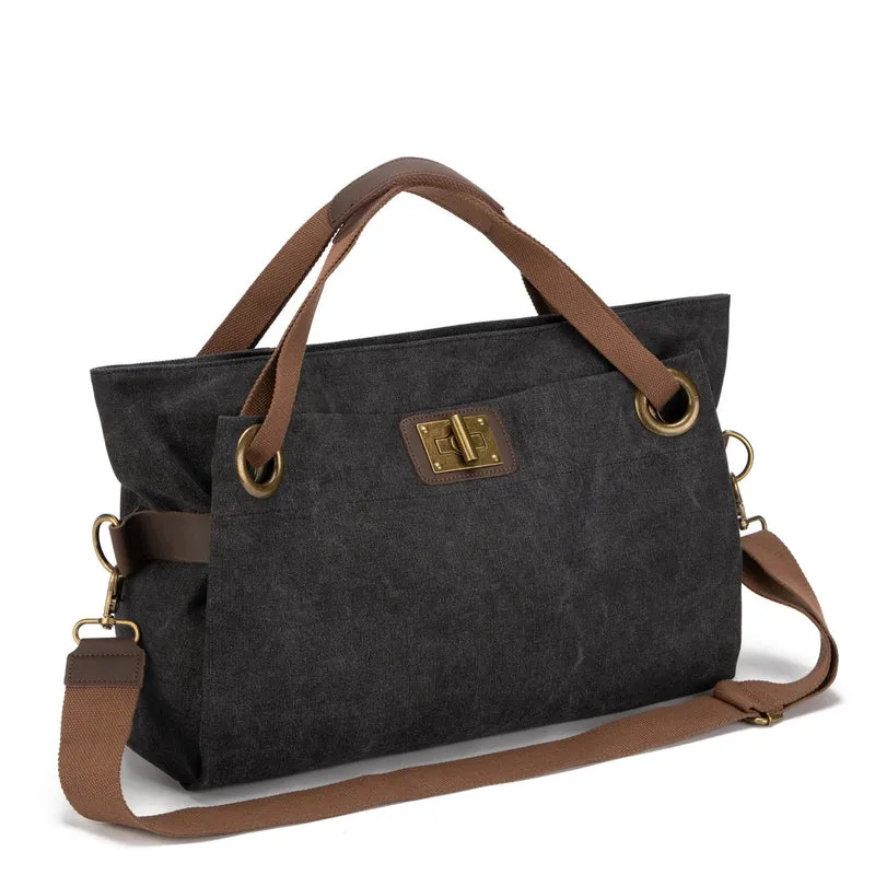 Sac week-end en cuir et toile TOBAGO L Noir