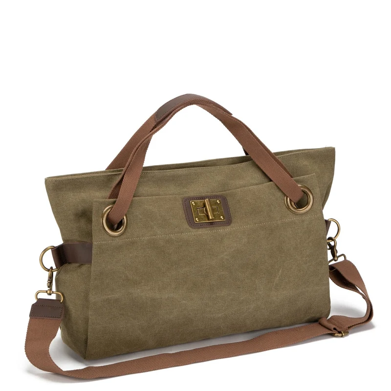 Sac week-end en cuir et toile TOBAGO L Vert olive