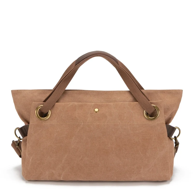 Sac week-end en cuir et toile TOBAGO L Marron camel foncé
