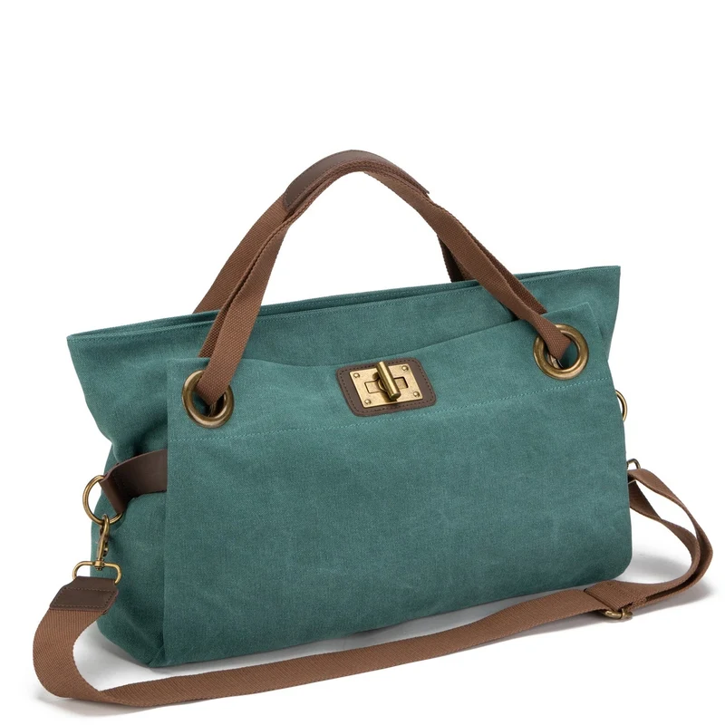 Sac week-end en cuir et toile TOBAGO L Vert canard